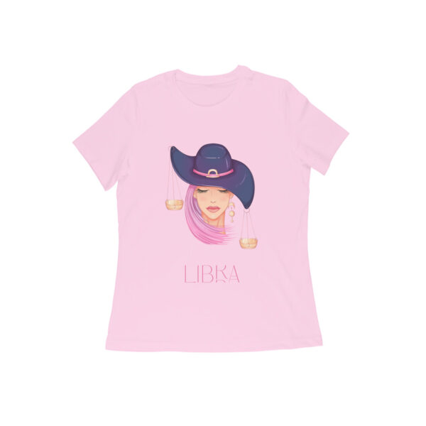 Libra zodiac sign women’s round neck T-shirt Pink