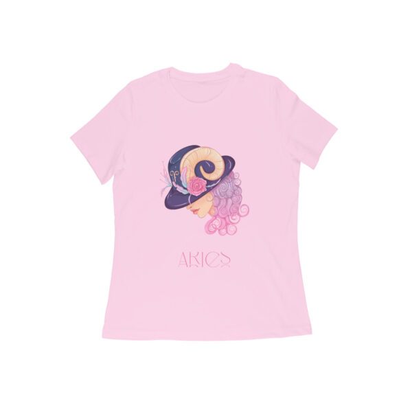 Aries zodiac sign women’s round neck T-shirt Pink