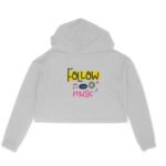 Follow the music crop hoodie for Giel Women in white, grey and pink color - Image 2