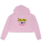 Follow the music crop hoodie for Giel Women in white, grey and pink color - Image 3