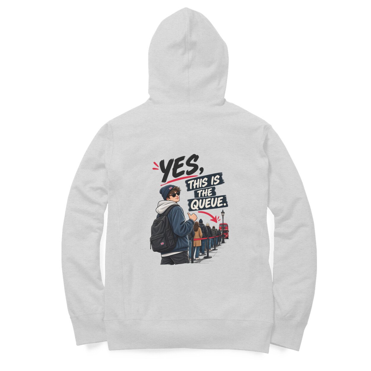 Men’s Women’s Hoodie Back Print UK Special – Yes, This is the queue - Image 5