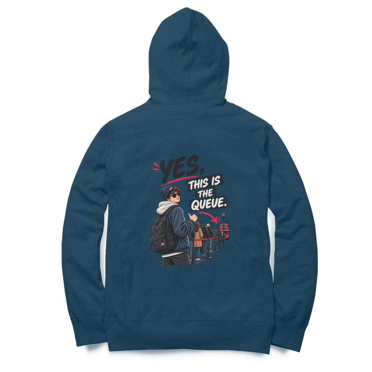 Men’s Women’s Hoodie Back Print UK Special – Yes, This is the queue - Image 6