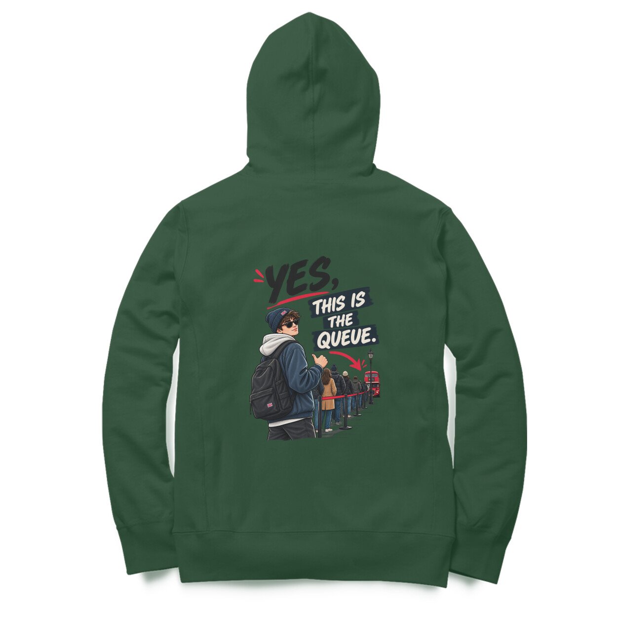 Men’s Women’s Hoodie Back Print UK Special – Yes, This is the queue - Image 7
