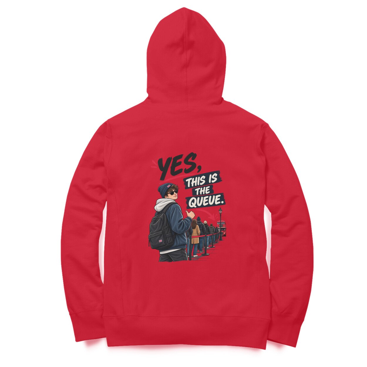 Men’s Women’s Hoodie Back Print UK Special – Yes, This is the queue - Image 8