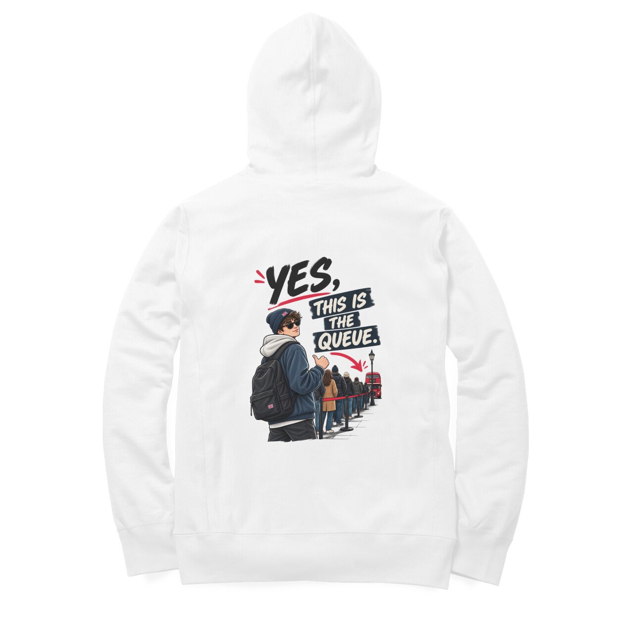 Men’s Women’s Hoodie Back Print UK Special – Yes, This is the queue - Image 9
