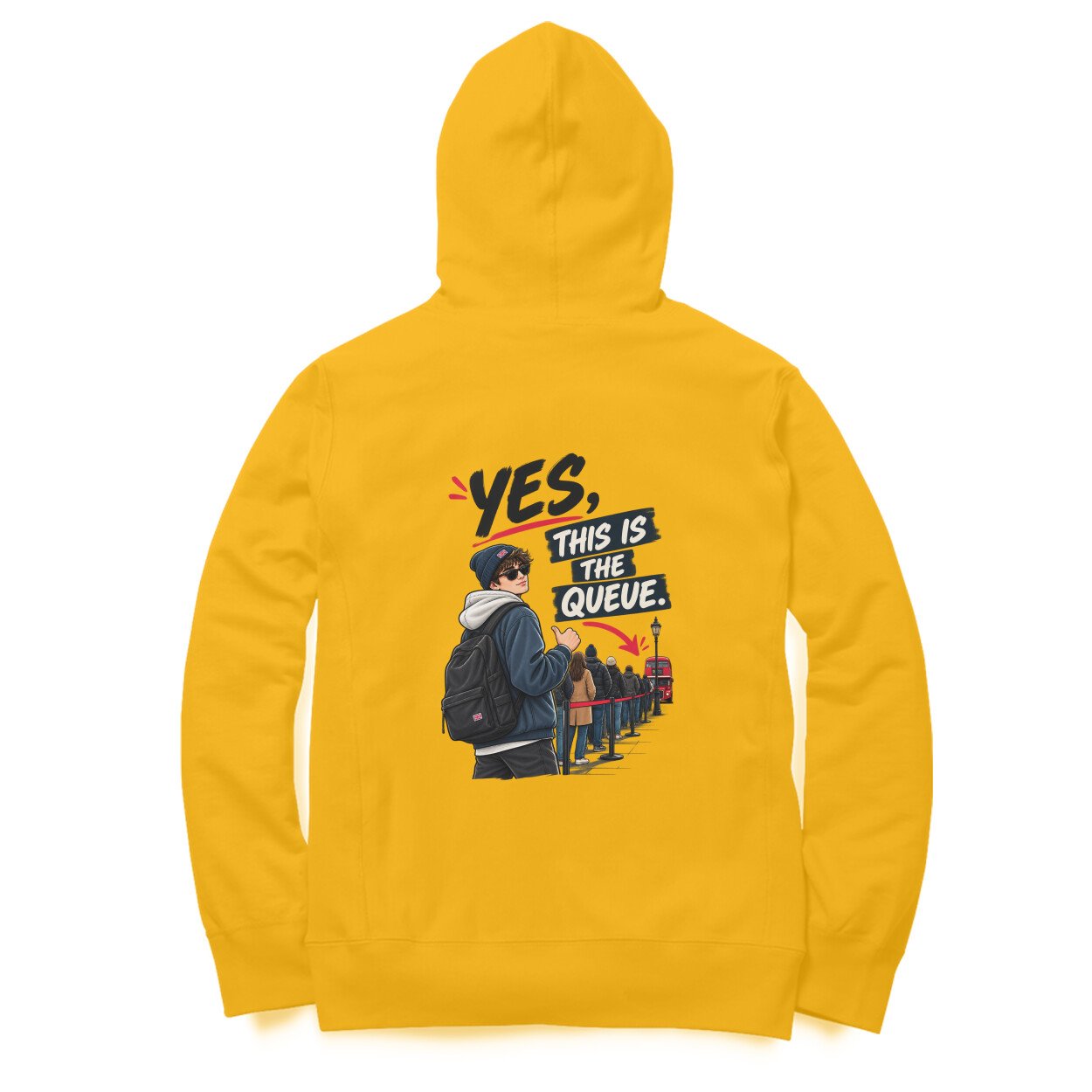 Men’s Women’s Hoodie Back Print UK Special – Yes, This is the queue - Image 2