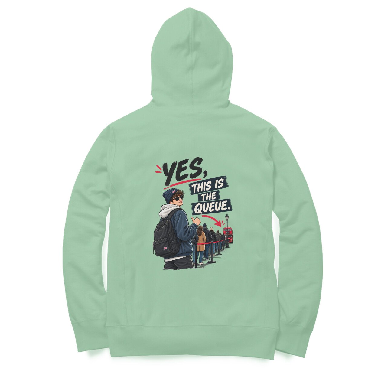 Men’s Women’s Hoodie Back Print UK Special – Yes, This is the queue - Image 10