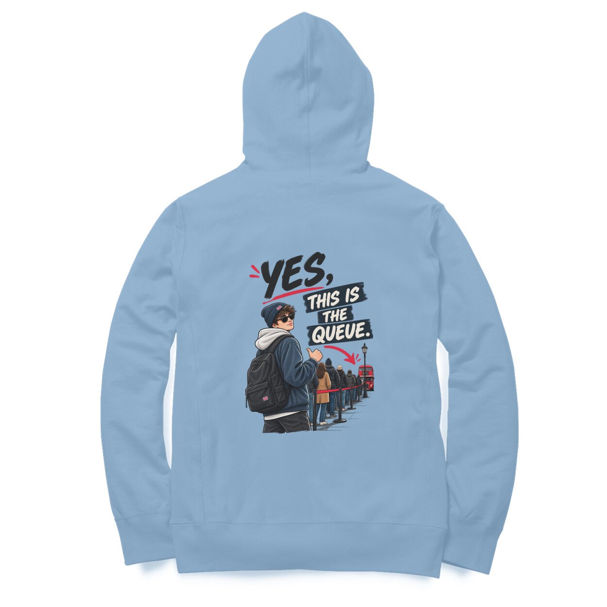Men’s Women’s Hoodie Back Print UK Special – Yes, This is the queue - Image 12