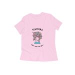 Women's round neck T-shirt pink/white Teacher plant seeds