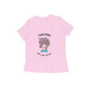 Women's round neck T-shirt pink/white Teacher plant seeds
