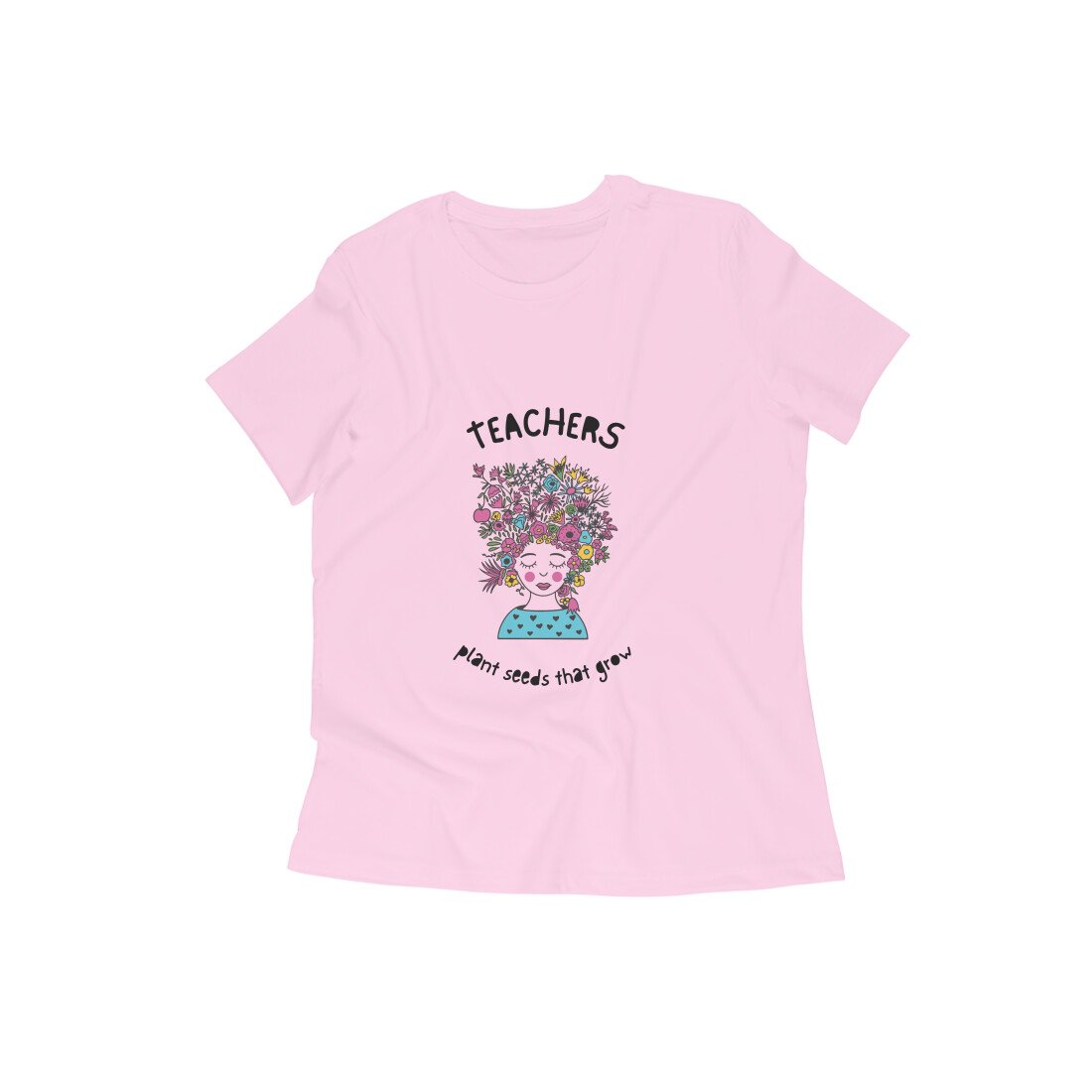 Women's round neck T-shirt pink/white Teacher plant seeds