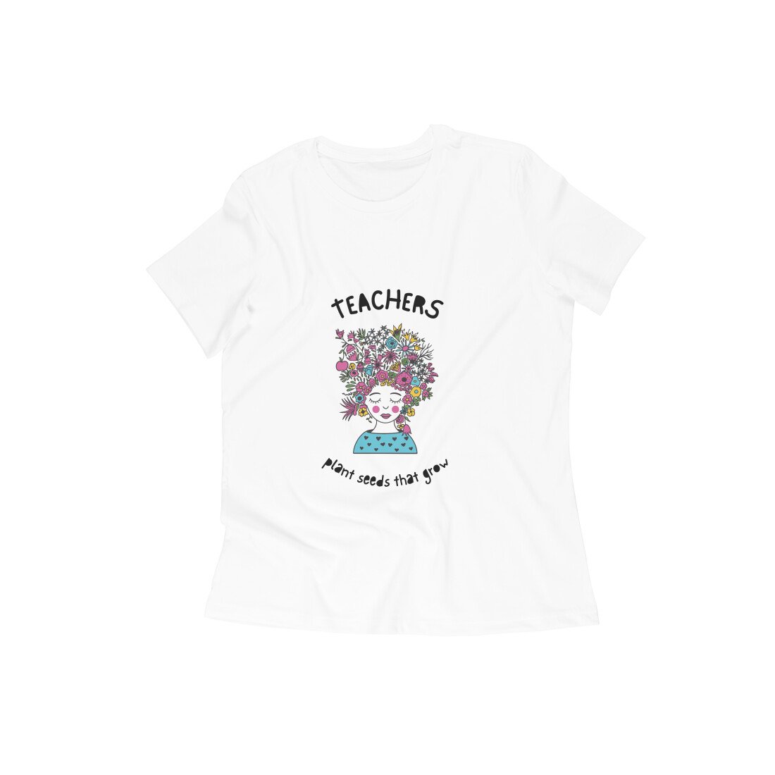 Women's round neck T-shirt pink/white Teacher plant seeds - Image 2
