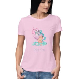 Pisces zodiac sign women’s round neck T-shirt Pink