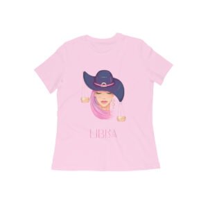 Libra zodiac sign women’s round neck T-shirt Pink
