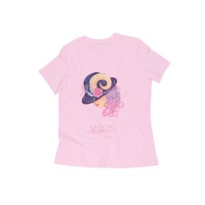 Aries zodiac sign women’s round neck T-shirt Pink