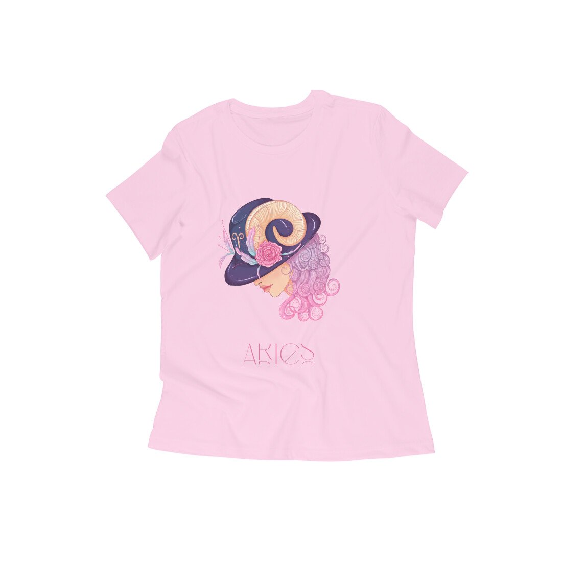 Aries zodiac sign women’s round neck T-shirt Pink