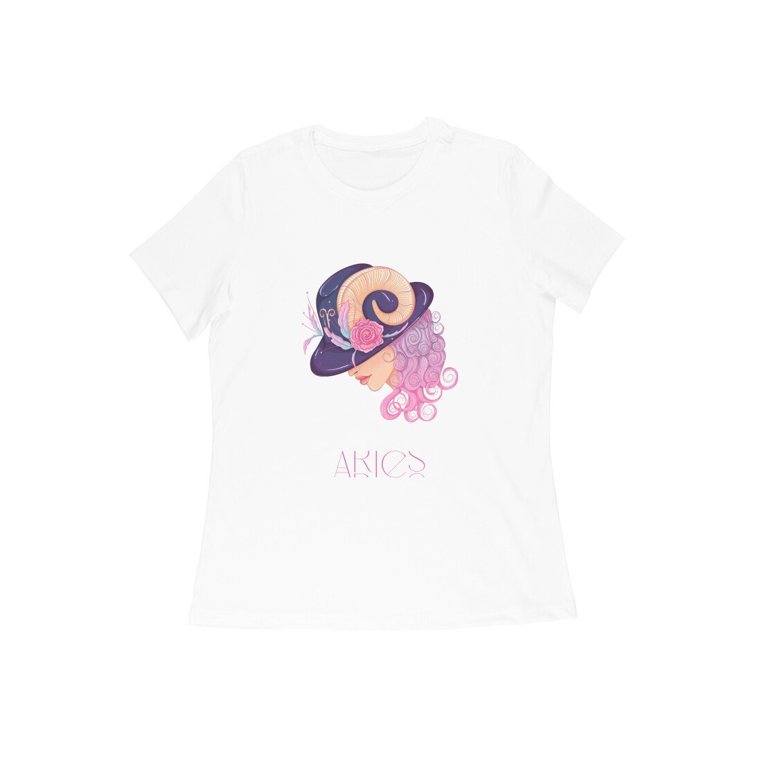 Aries zodiac sign women’s round neck T-shirt Pink - Image 3