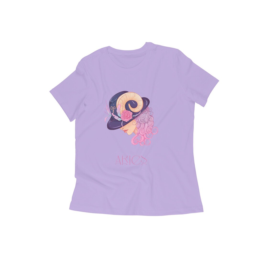 Aries zodiac sign women’s round neck T-shirt Pink - Image 2