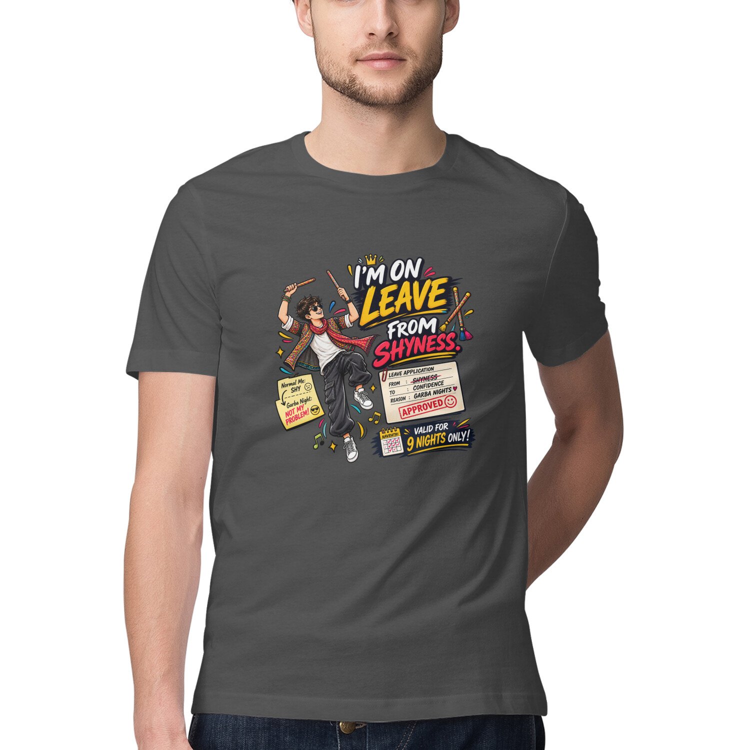 Men's T-Shirt Garba I am on leave - Color Batch 1 - Image 3