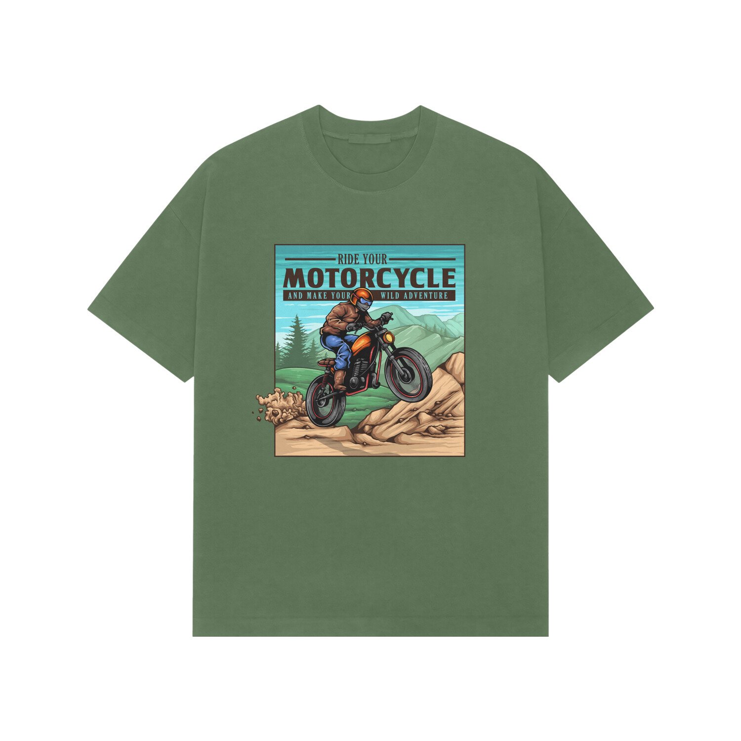 front-6aa741fe2d404-Forest_Green_XS_Premium_Oversized_T-shirt.jpg Ride Your Motorcycle Premium Oversized T-Shirt - Image 1