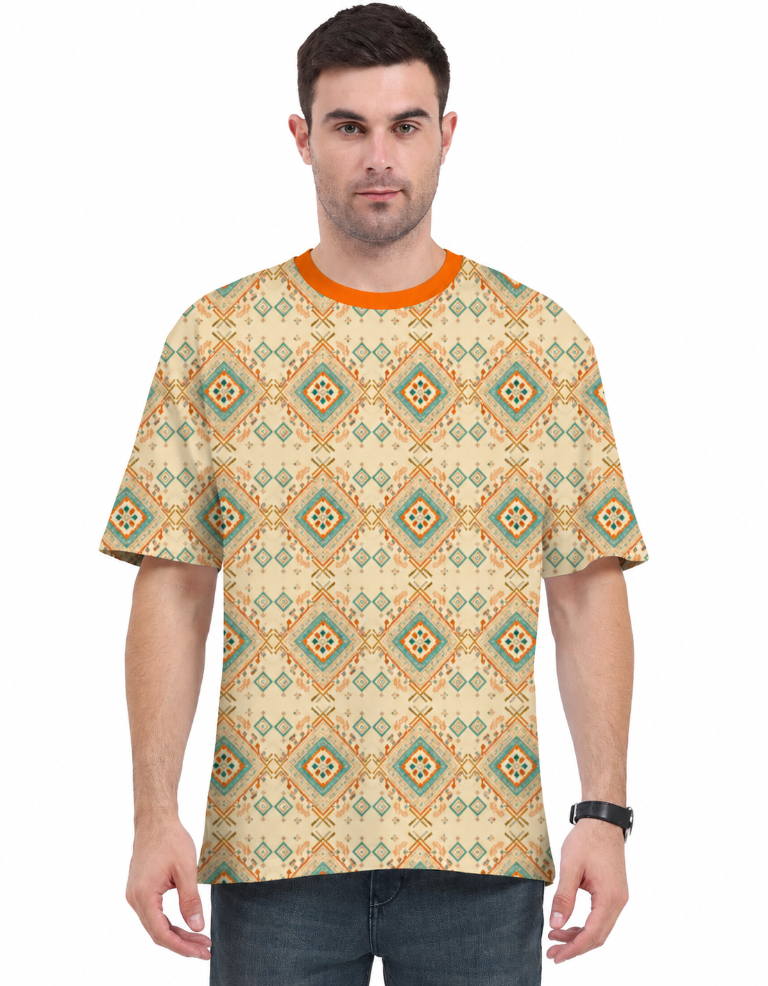 Geometric Tribal T-Shirt Catalog Portrait Navratri Special Oversided T-shirt Kuti - Image 1