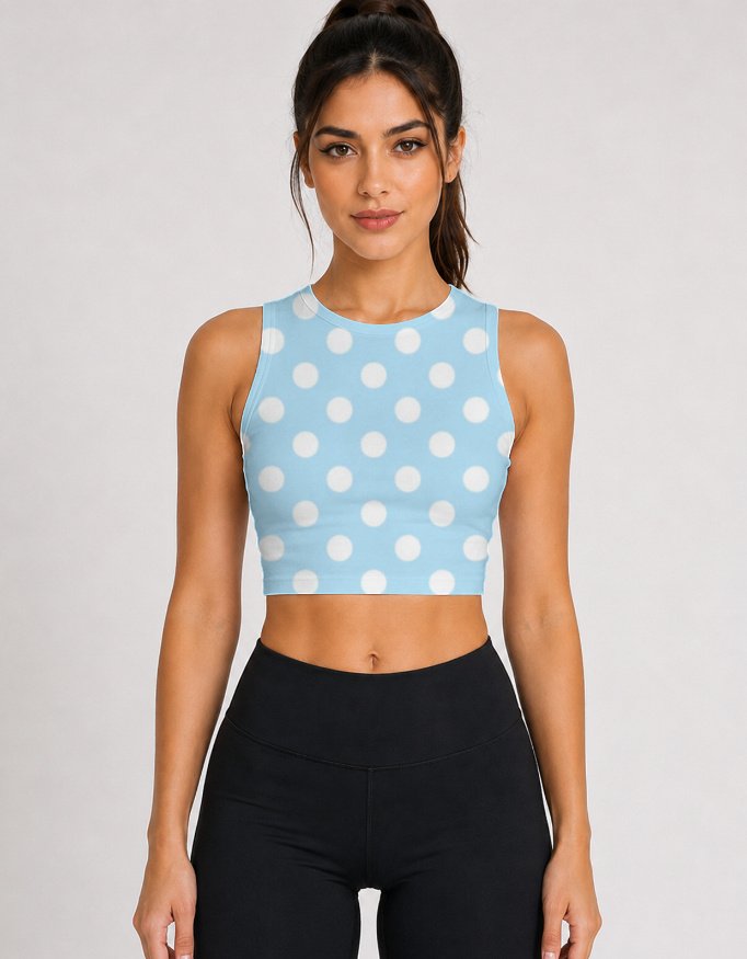 img_22177cf213f8c4.jpg Light blue White dots Sport Crop Top - Image 1